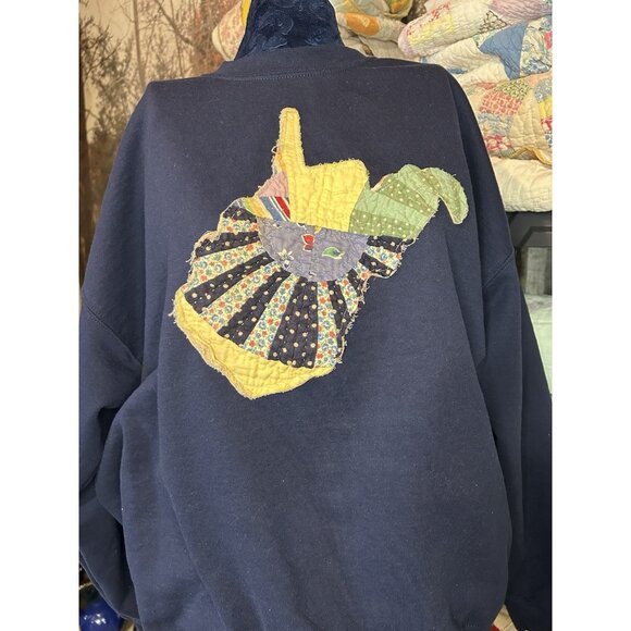 West Virginia State Outline Vintage Quilt Sweatshirt Homemade Navy Blue XL - Picture 1 of 4